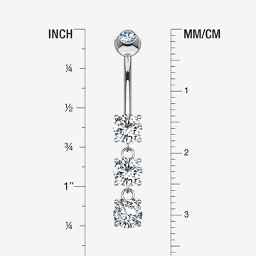 Detail View 1 of 14 Karat White Gold Brilliant Triple Dangle Sparkle Multi-Gem Belly Button Ring-Clear Gem